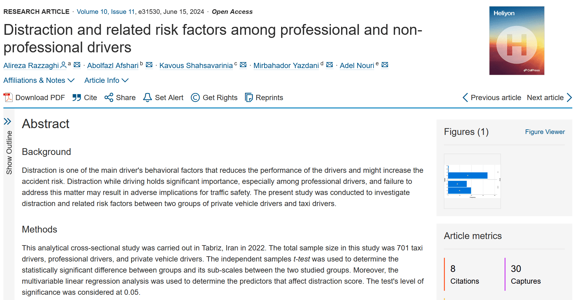 Distraction and related risk factors among professional and non-professional drivers — نمونه کار منتشرشده موسسه شریف پیپر