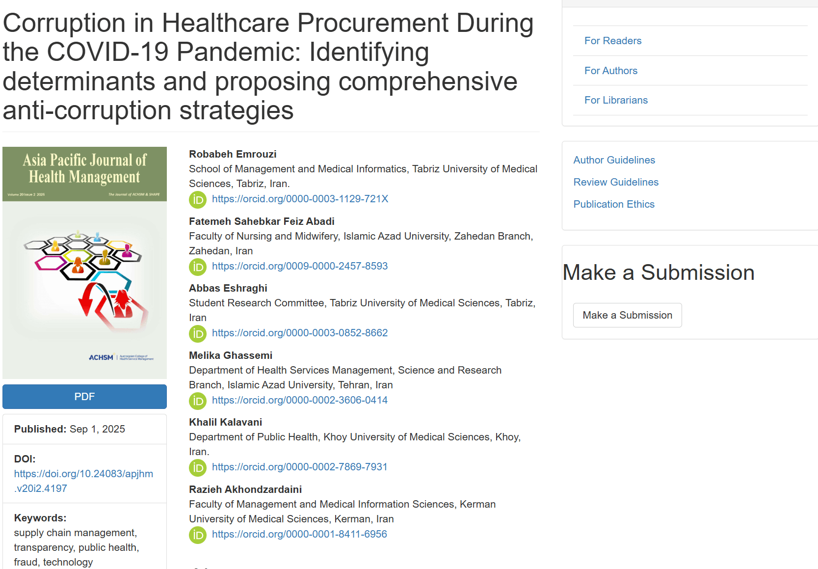 Corruption in Healthcare Procurement During the COVID-19 Pandemic: Identifying determinants and proposing comprehensive anti-corruption strategies — نمونه کار منتشرشده موسسه شریف پیپر