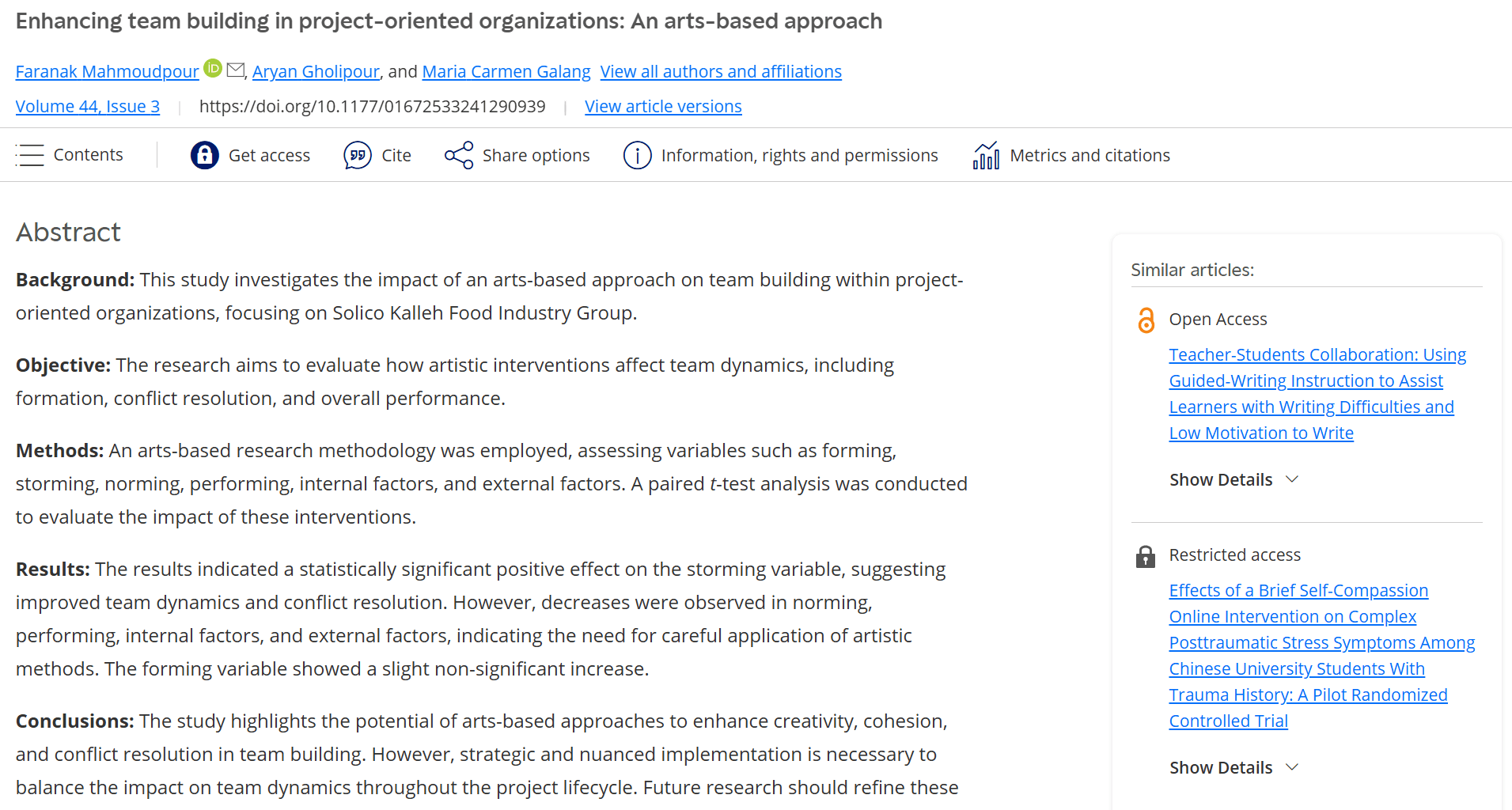 Enhancing team building in project-oriented organizations: An arts-based approach — نمونه کار منتشرشده موسسه شریف پیپر