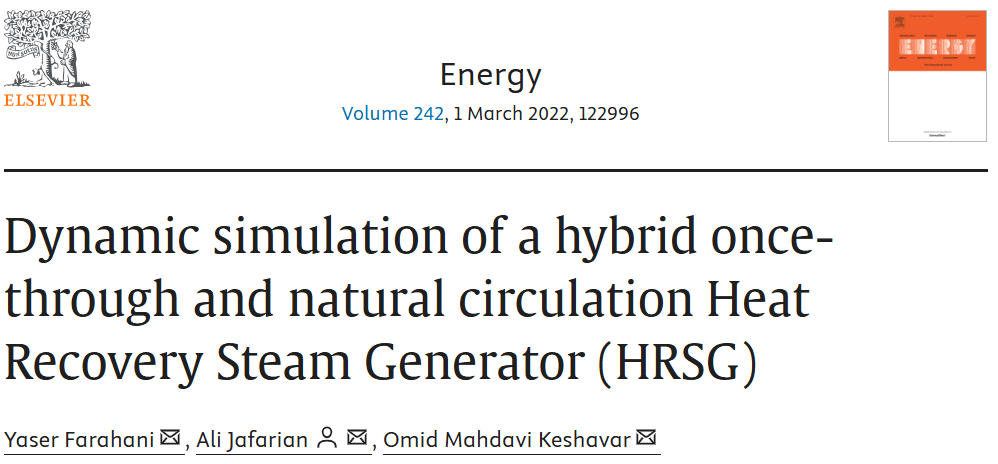 Dynamic simulation of a hybrid once-through and natural circulation Heat Recovery Steam Generator (HRSG) — نمونه کار منتشرشده موسسه شریف پیپر